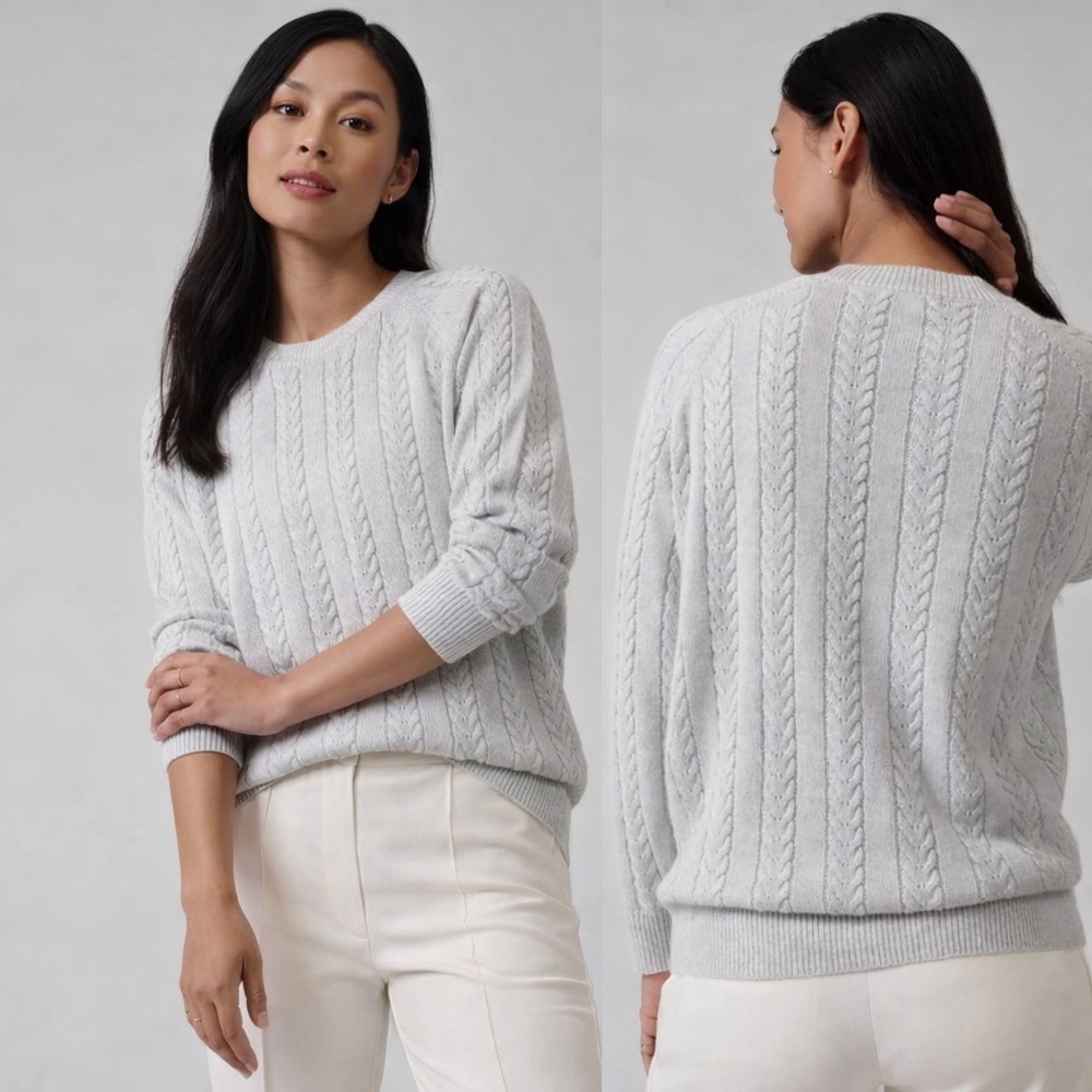 Athleta Metallic Crossroads Crew Cable Knit Sweater PTP 21